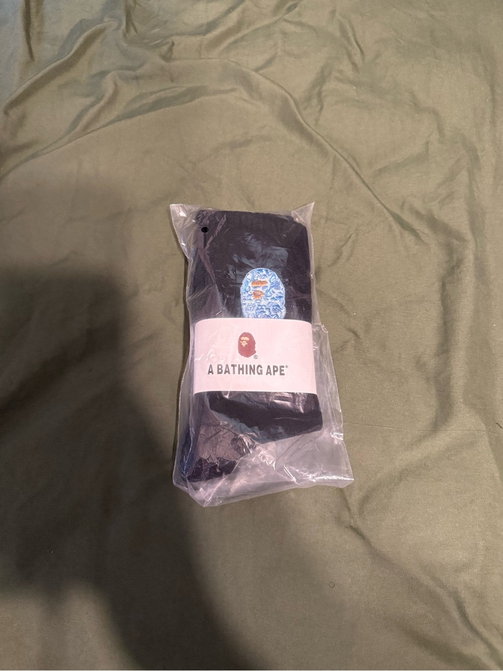 2 Bathing Ape Black Crew Socks with Blue Ape Head Patch